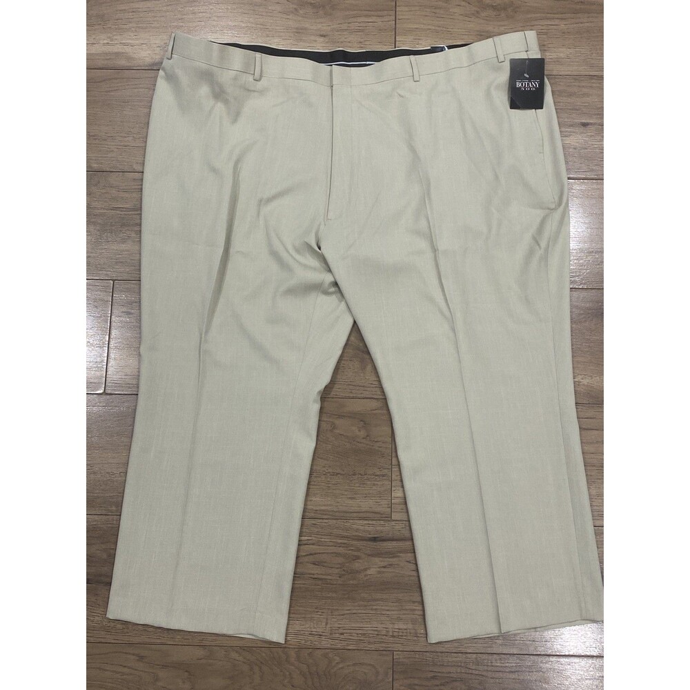 Men’s Dress Pants 56 Short Beige Tan Flat Front Polyester Botany 500  Trousers